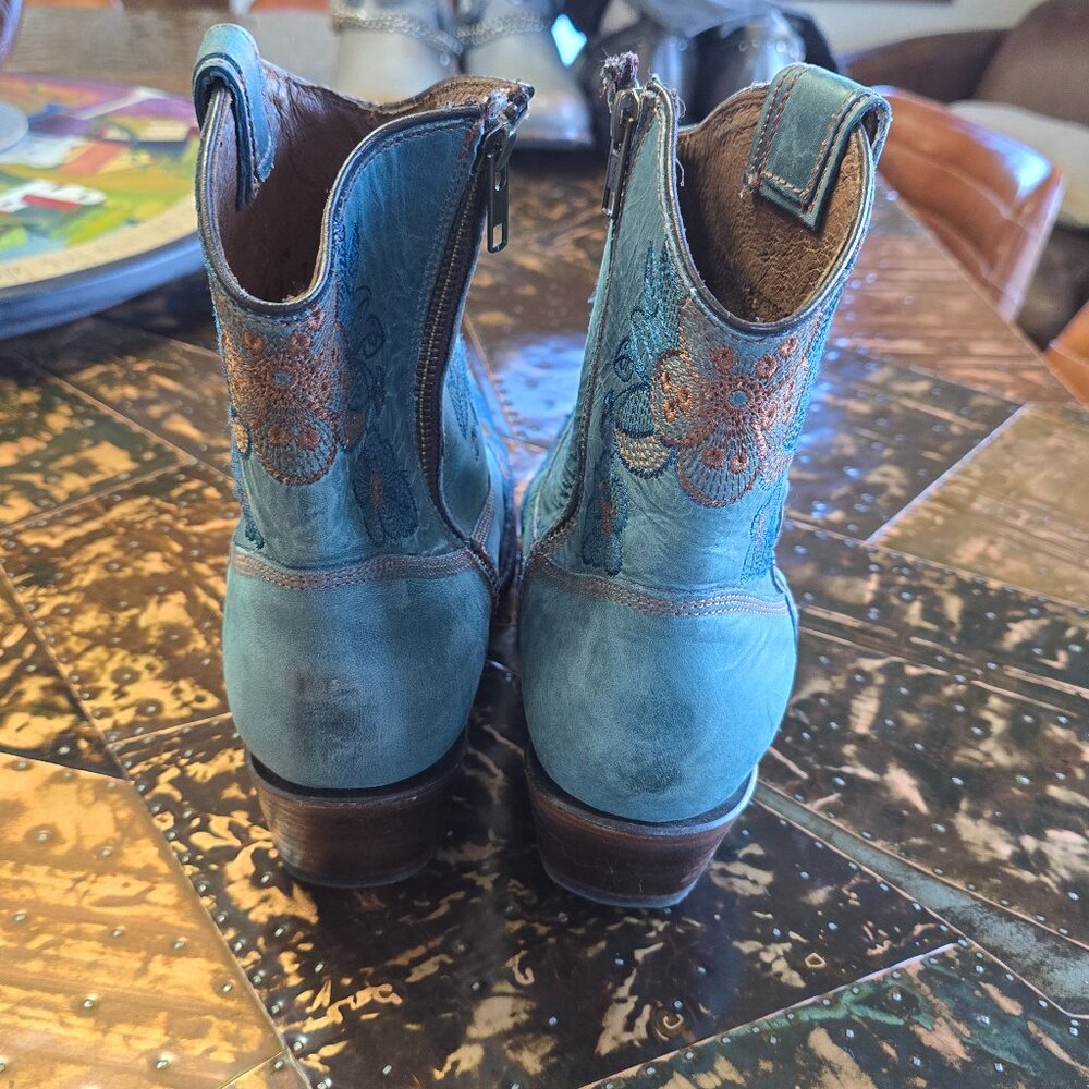 Corral Circle G Women's Flower Embroidered Ankle Western Booties - Blue - Picture 4 of 8
